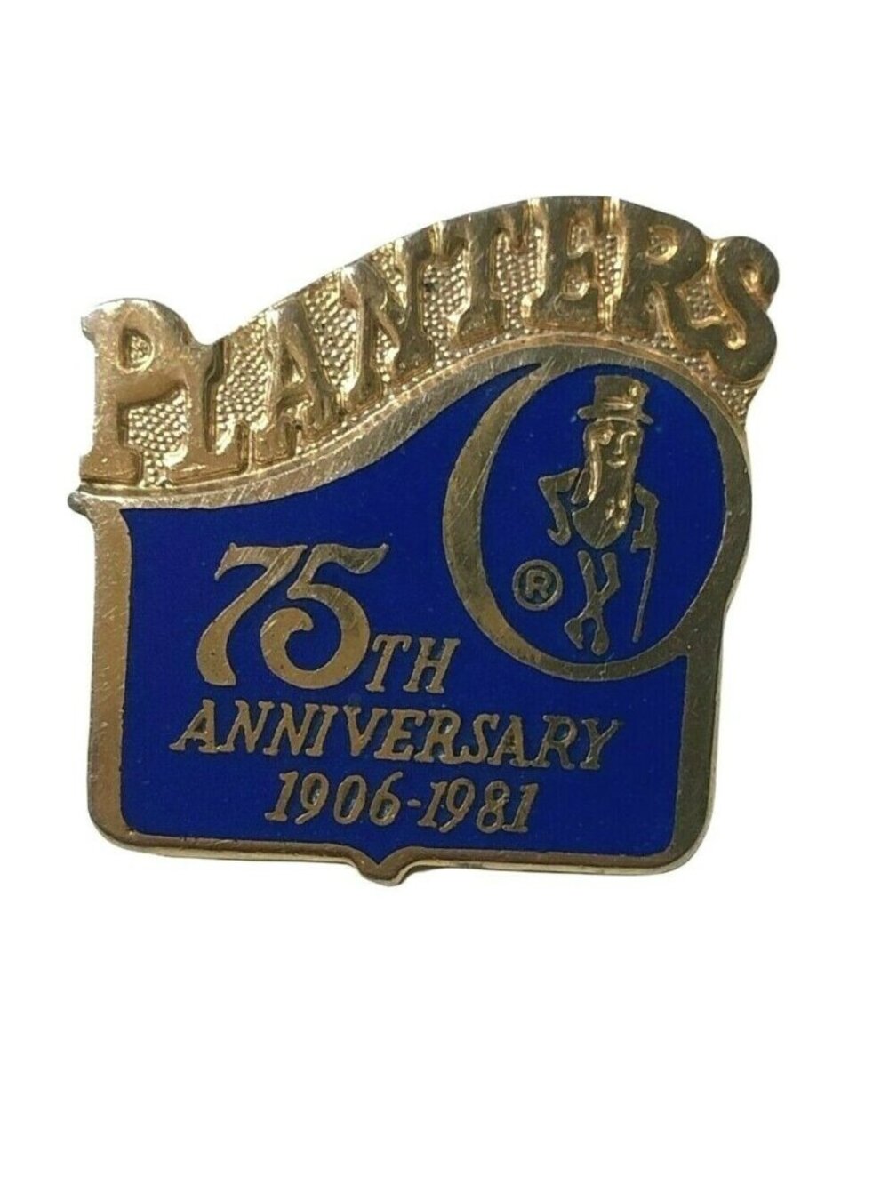 Planters Peanuts Pin 75th anniversary 1906-1981 Mr Peanut Tie Tack Blue Collecti